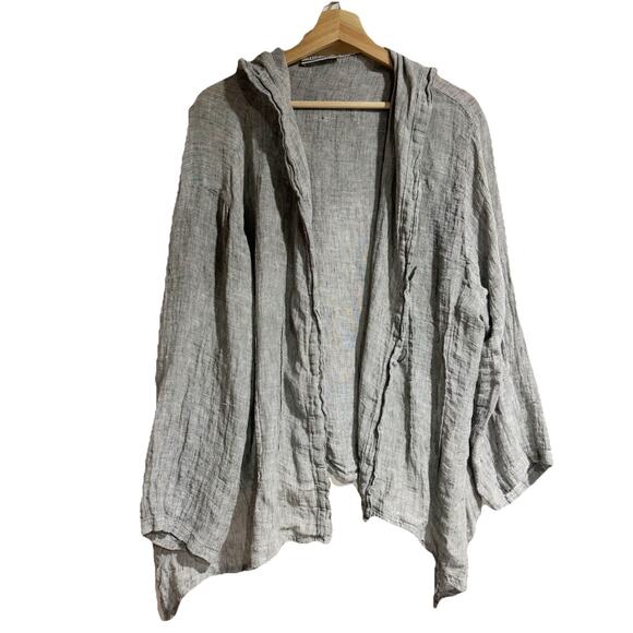 TRANSPARENTE Women Free Size Gray Button Front Blouse Jacket With Hood Oversized - Picture 2 of 7